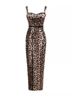 Leopard Print Bodycon Back Slit Midi Dress