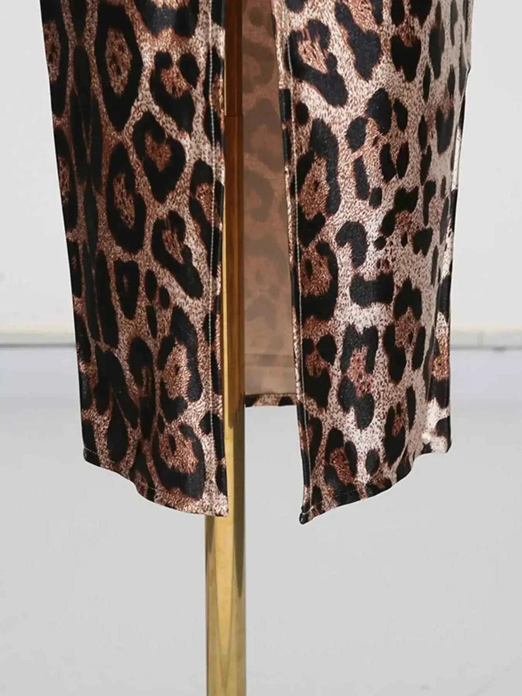 Leopard Print Bodycon Back Slit Midi Dress