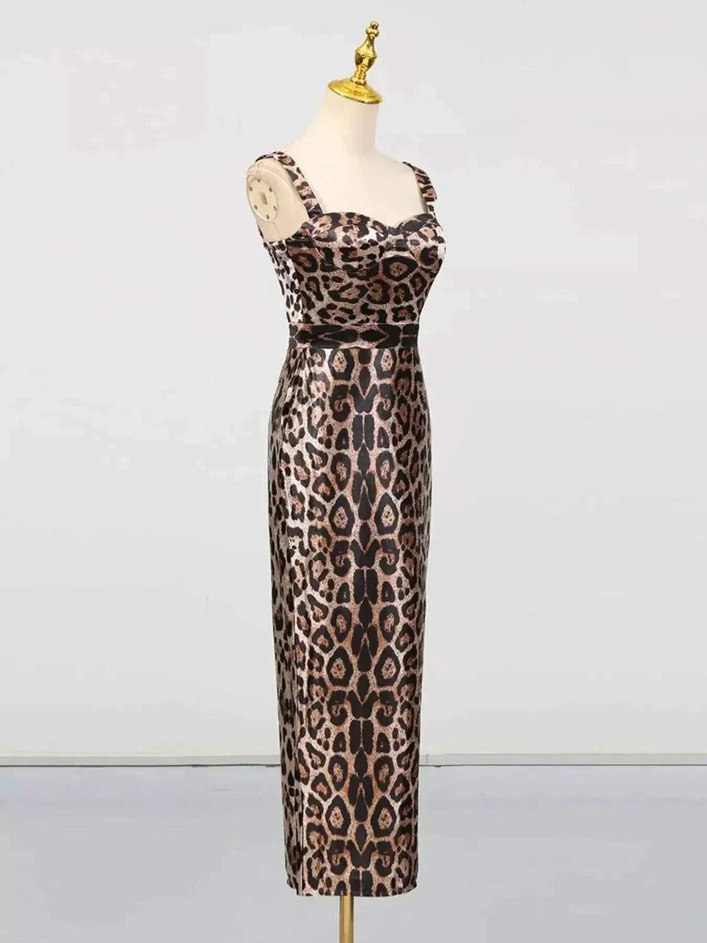 Leopard Print Bodycon Back Slit Midi Dress