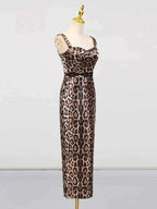 Leopard Print Bodycon Back Slit Midi Dress