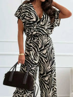 Leopard Print Short Sleeve Wide Leg Jumpsuit