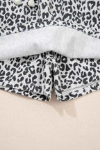 Leopard Print Tassel drawstring casual denim skort with black and white leopard spots and a white inner lining