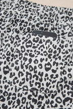 Leopard Print Tassel casual denim skort pocket detail with black and white leopard pattern and elastic waist