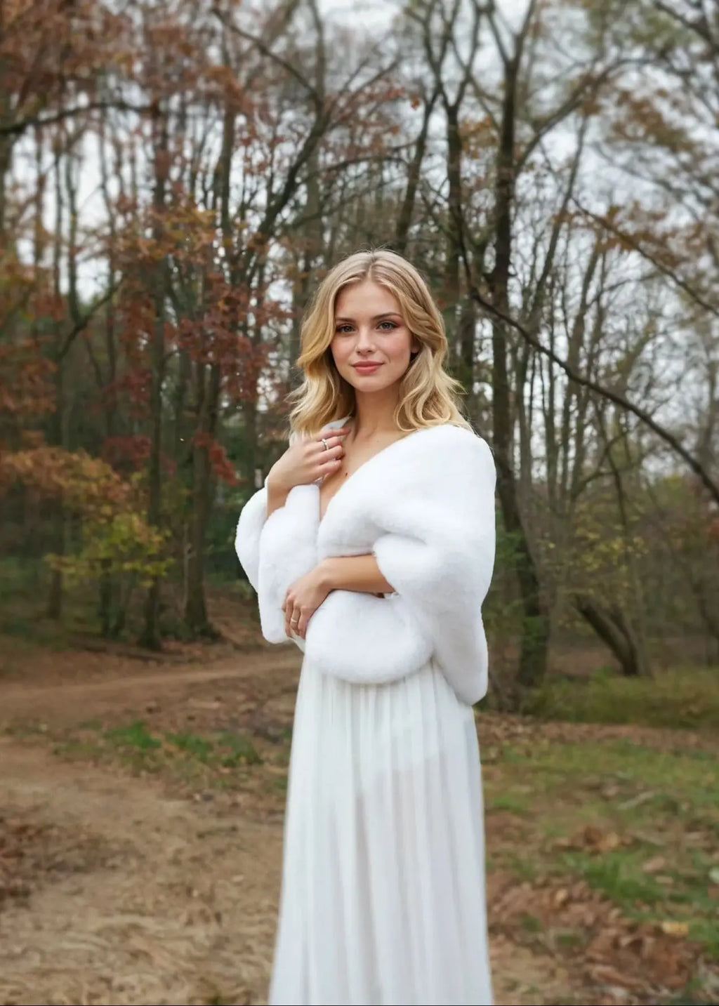 Light Ivory Bridal Faux Fur Shawl (Butterfly Ivy05)