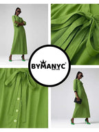 Long BRYANT Green Bow Dress Prêt-à-Porter BYMANYC ® New York