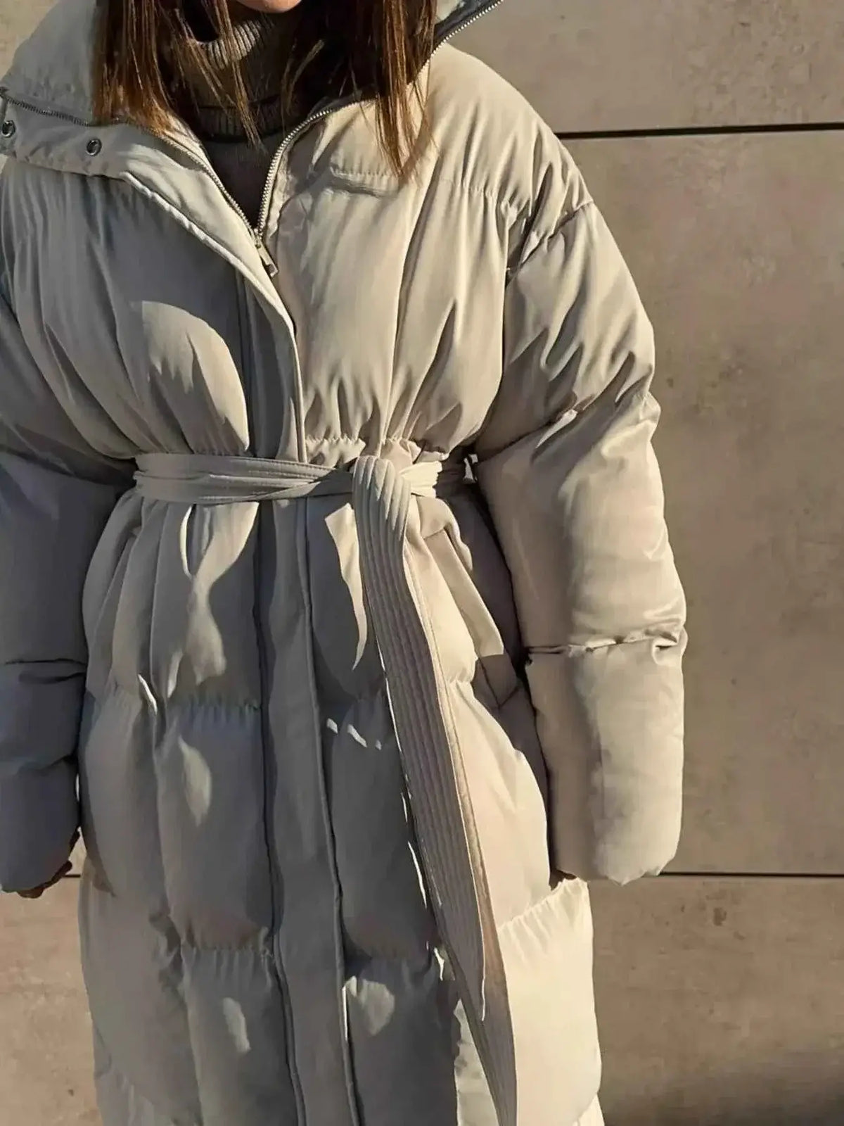Longline Padded Winter Coat with Belted