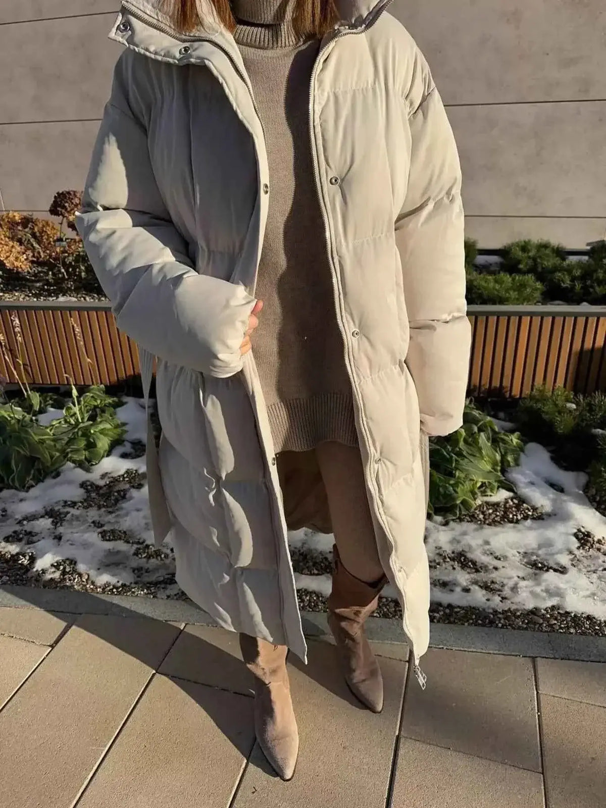 Longline Padded Winter Coat with Belted