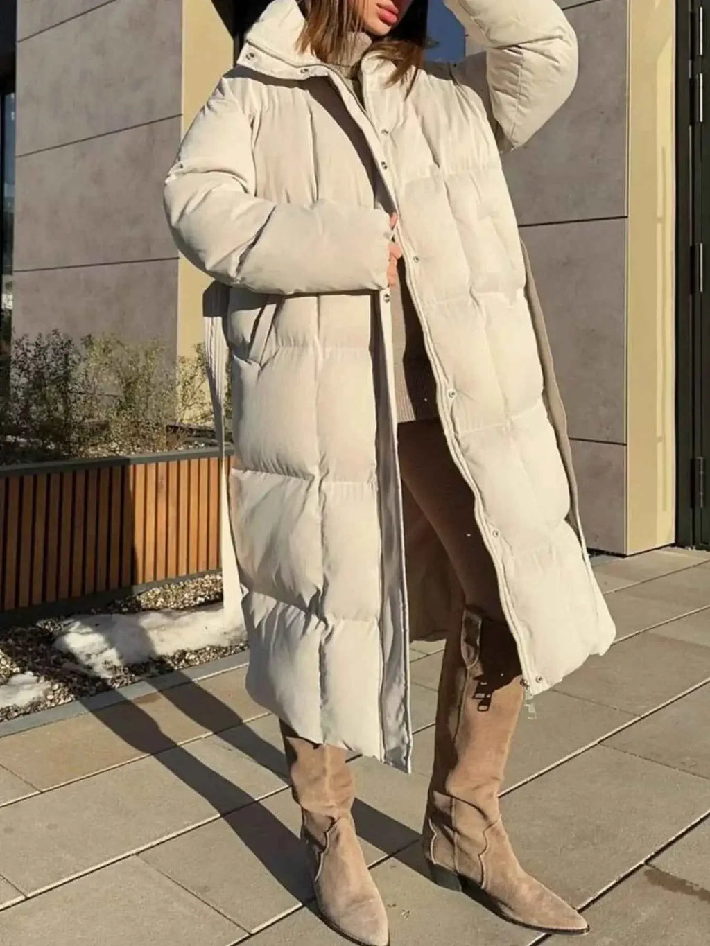 Longline Padded Winter Coat with Belted