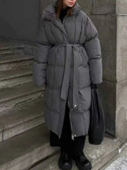 Longline Padded Winter Coat with Belted