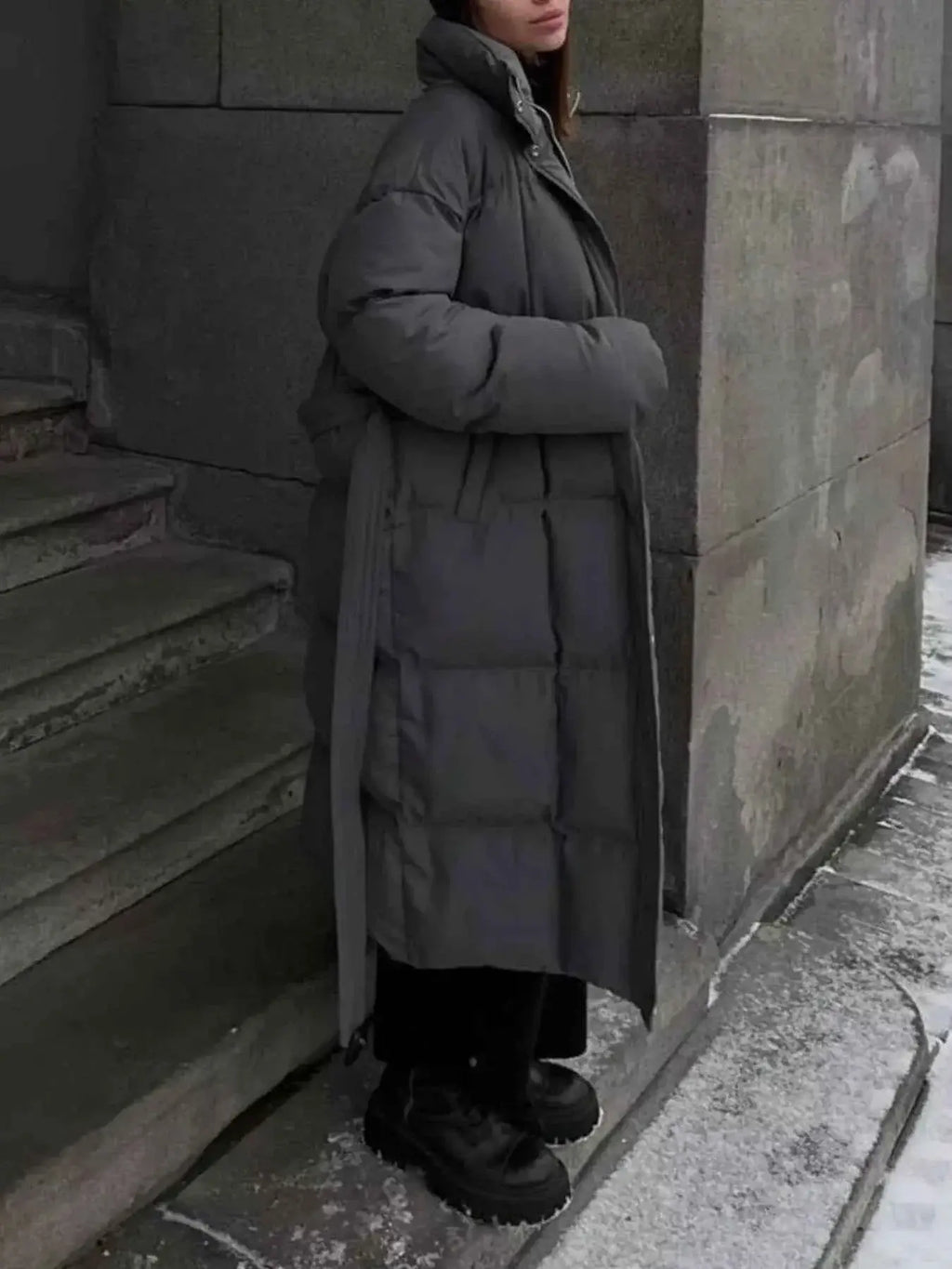 Longline Padded Winter Coat with Belted