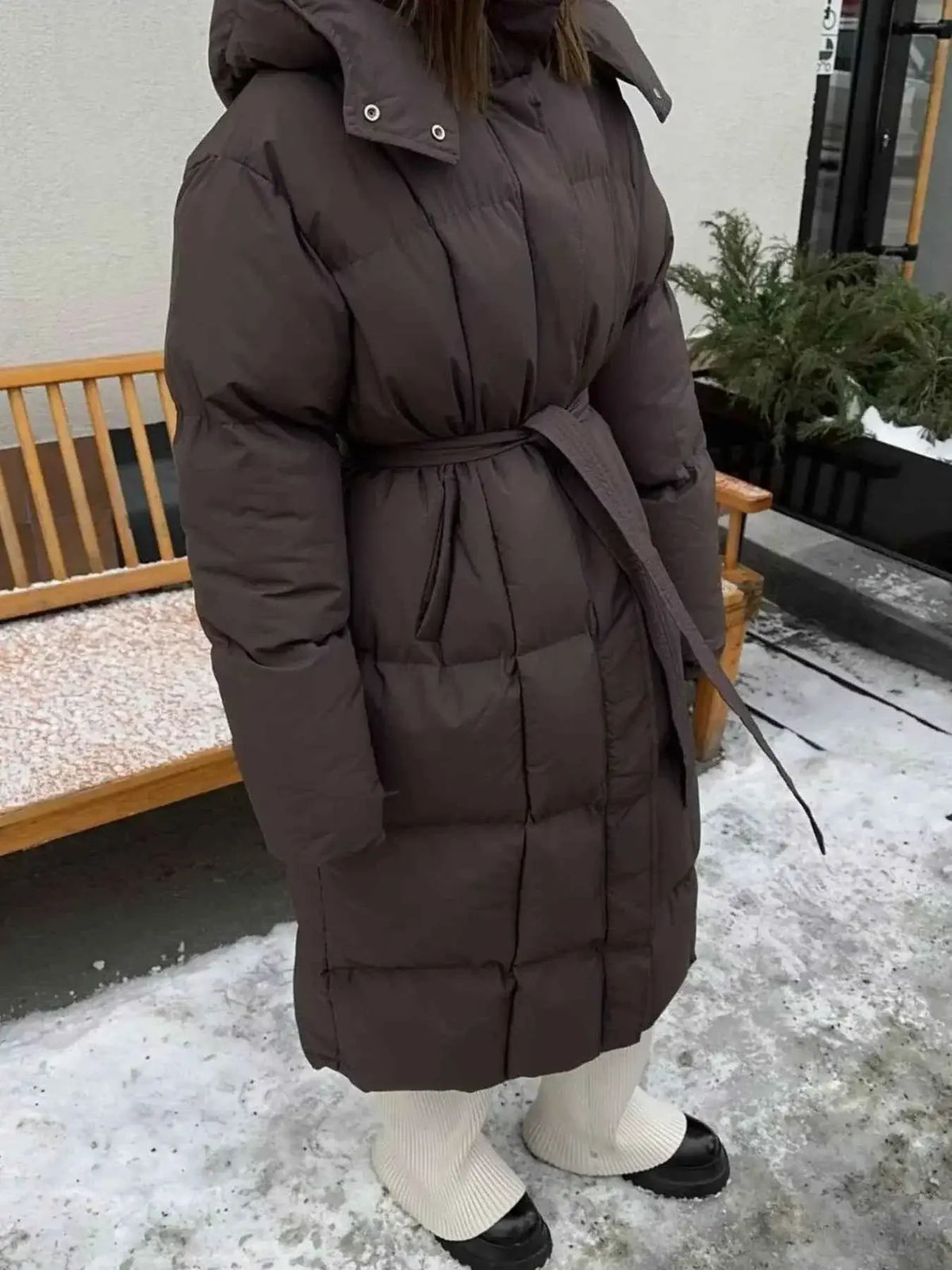 Longline Padded Winter Coat with Belted