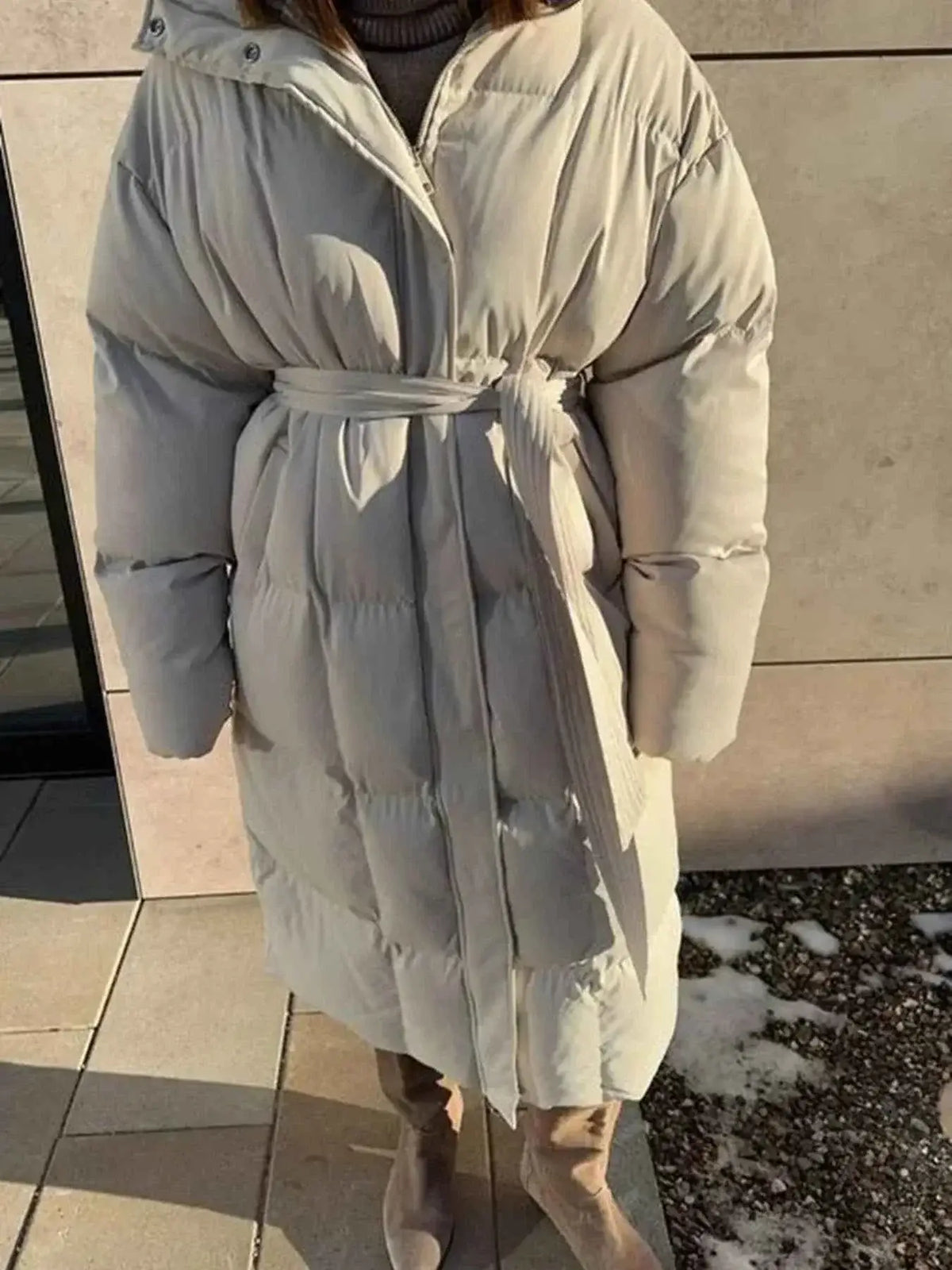 Longline Padded Winter Coat with Belted