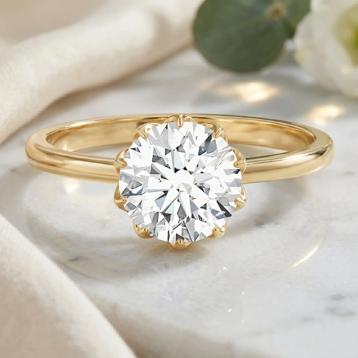 Lotus Basket Set Lab Grown Diamond 3 Carat Engagement Ring with IGI Certificate