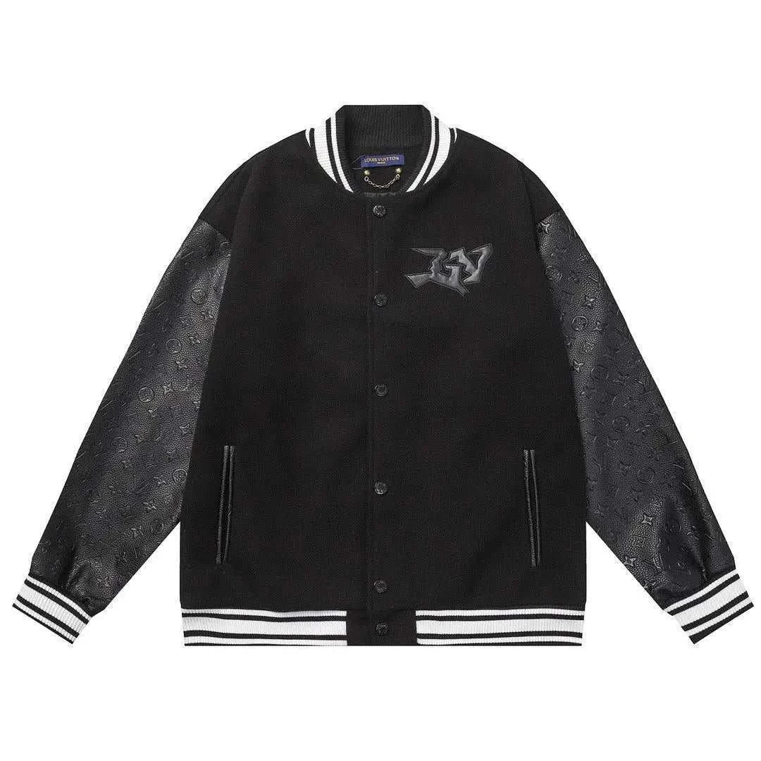 Louis Vuitton Jacket Monogram Embossed Leather Melton Wool - Maven Couture Inc
