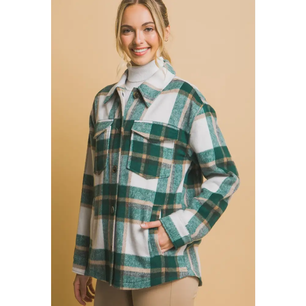 Elevate your wardrobe with the chic plaid button up shacket $35.36 elevate your casual style with this chic plaid