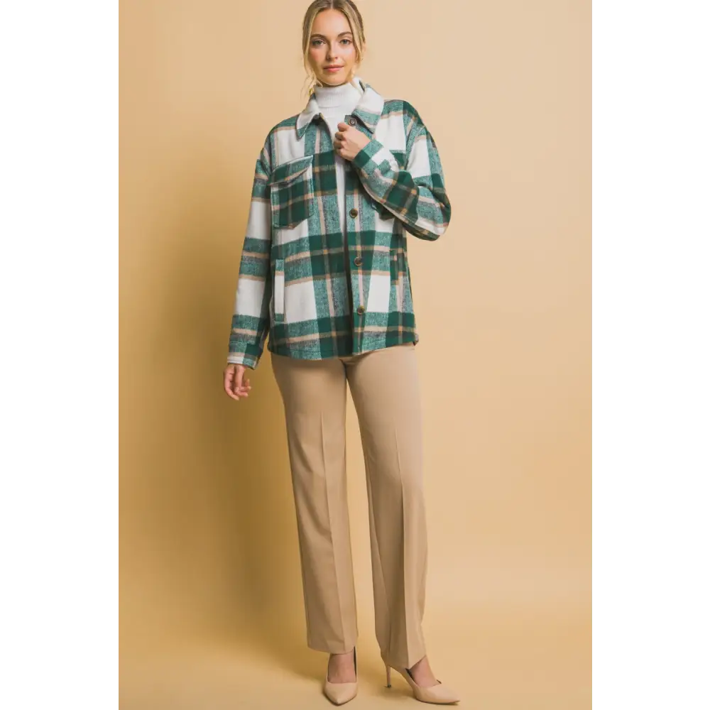 Elevate your wardrobe with the chic plaid button up shacket $35.36 elevate your casual style with this chic plaid