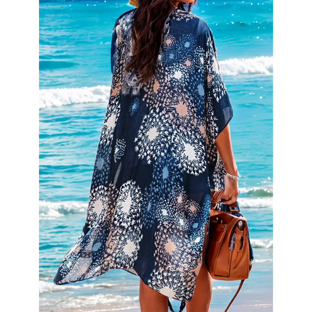 Chic floral slit beach cover-up in luxury fashion for women $25 pattern printed, floral beach slit open front sleeve