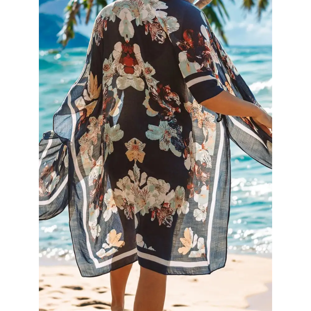 Chic floral slit beach cover-up in luxury fashion for women $25 pattern printed, floral beach slit open front sleeve