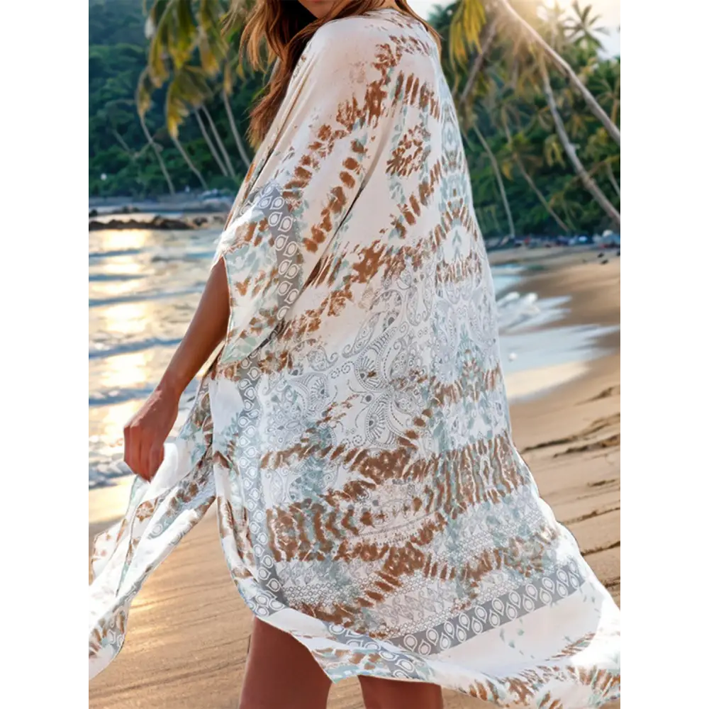 Chic floral slit beach cover-up in luxury fashion for women $25 pattern printed, floral beach slit open front sleeve