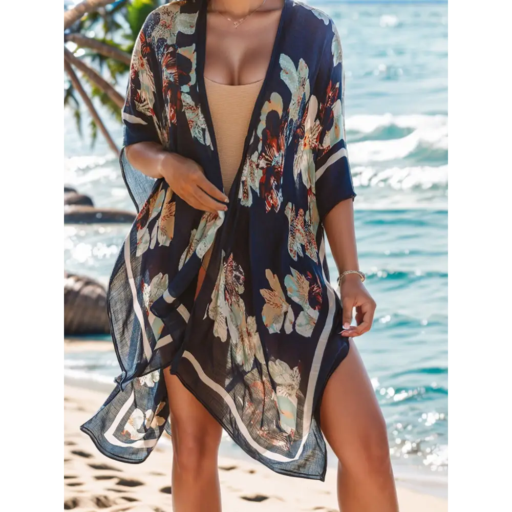 Chic floral slit beach cover-up in luxury fashion for women $25 pattern printed, floral beach slit open front sleeve