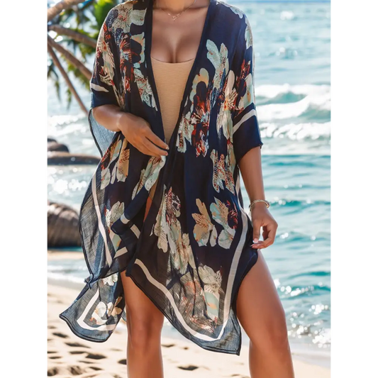 Chic floral slit beach cover-up in luxury fashion for women $25 pattern printed, floral beach slit open front sleeve