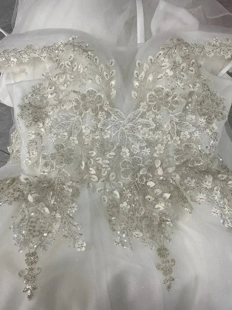 Luxury Off-Shoulder Wedding Dress - Handmade Lace Ball Gown | Femstylo