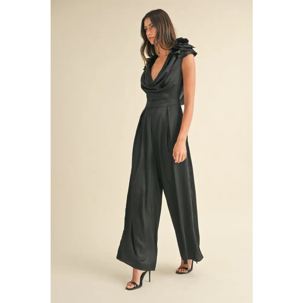 Mable 3d floral applique deep cowl neck jumpsuit in luxury fashion for women $70.99 this stunning jumpsuit epitomizes