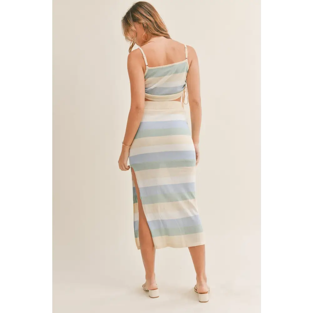 Stripes of elegance in timeless designer clothing for luxury fashion women $49.99 the striped knit cami and midi skirt