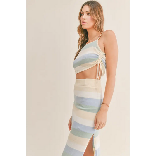 Stripes of elegance in timeless designer clothing for luxury fashion women $49.99 the striped knit cami and midi skirt