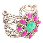 Madeira Lime and Pink Agate Statement Golden Cuff Bracelet - Maven Couture IncBracelets