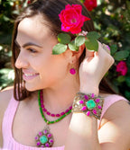 Madeira Lime and Pink Agate Statement Golden Cuff Bracelet - Maven Couture IncBracelets
