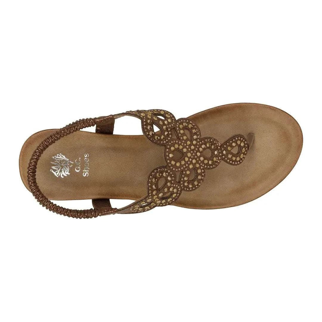Madelyn Bronze Embellished Laser Cut Slingback Wedge Sandals - Maven Couture IncWedge Sandals
