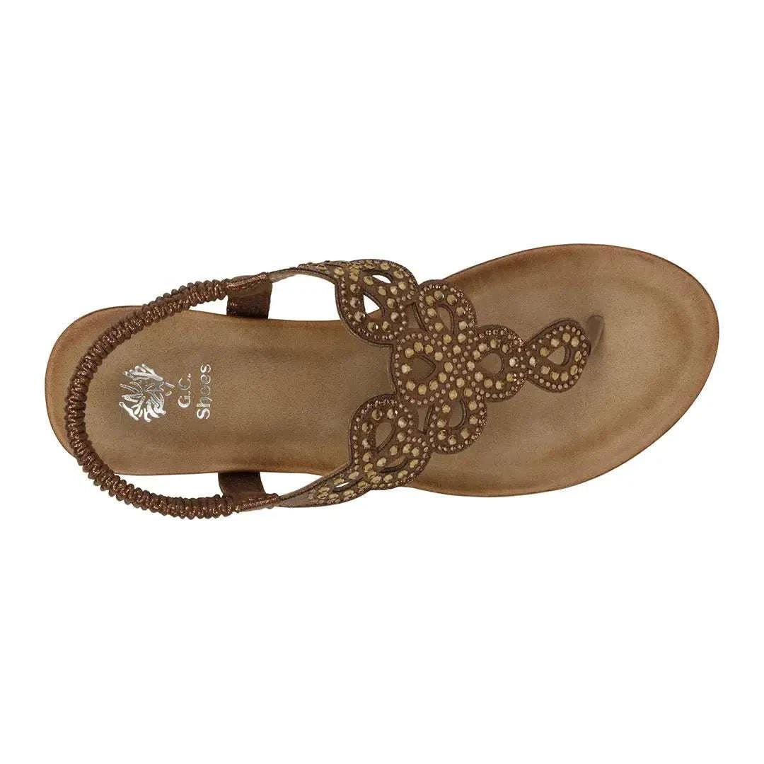 Madelyn Bronze Embellished Laser Cut Slingback Wedge Sandals - Maven Couture IncWedge Sandals