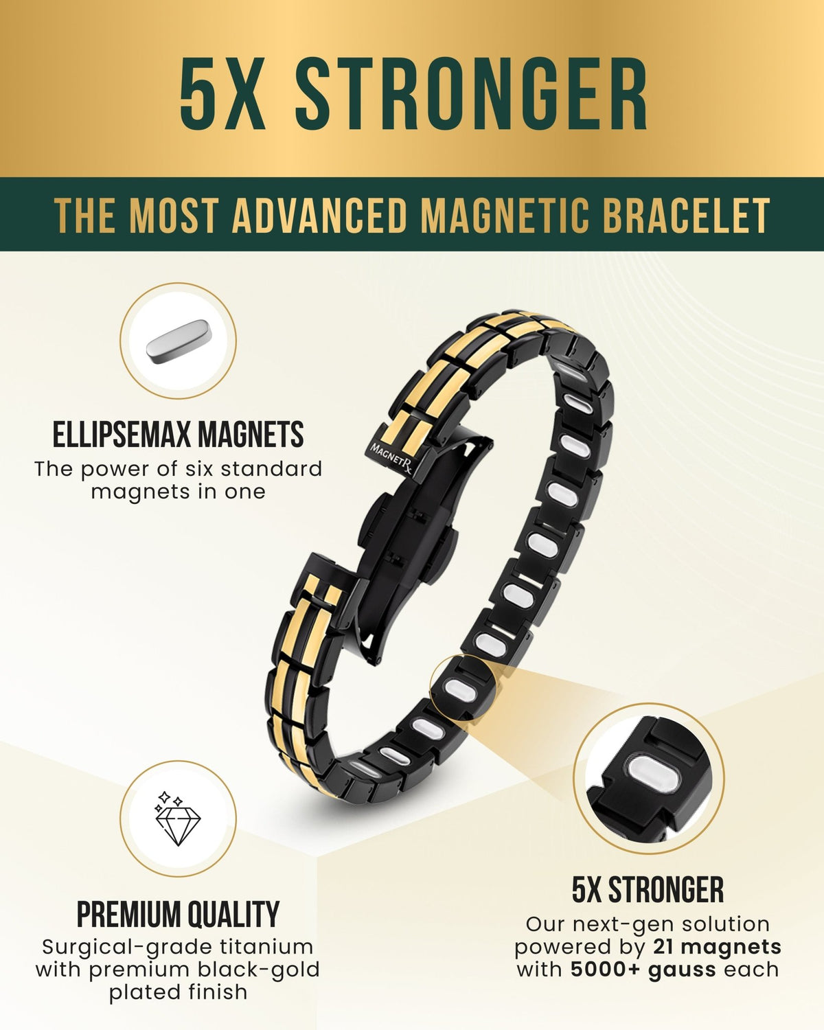 EllipseMAX Magnetic Bracelet for Women (Black & Gold) - Maven Couture IncBracelet