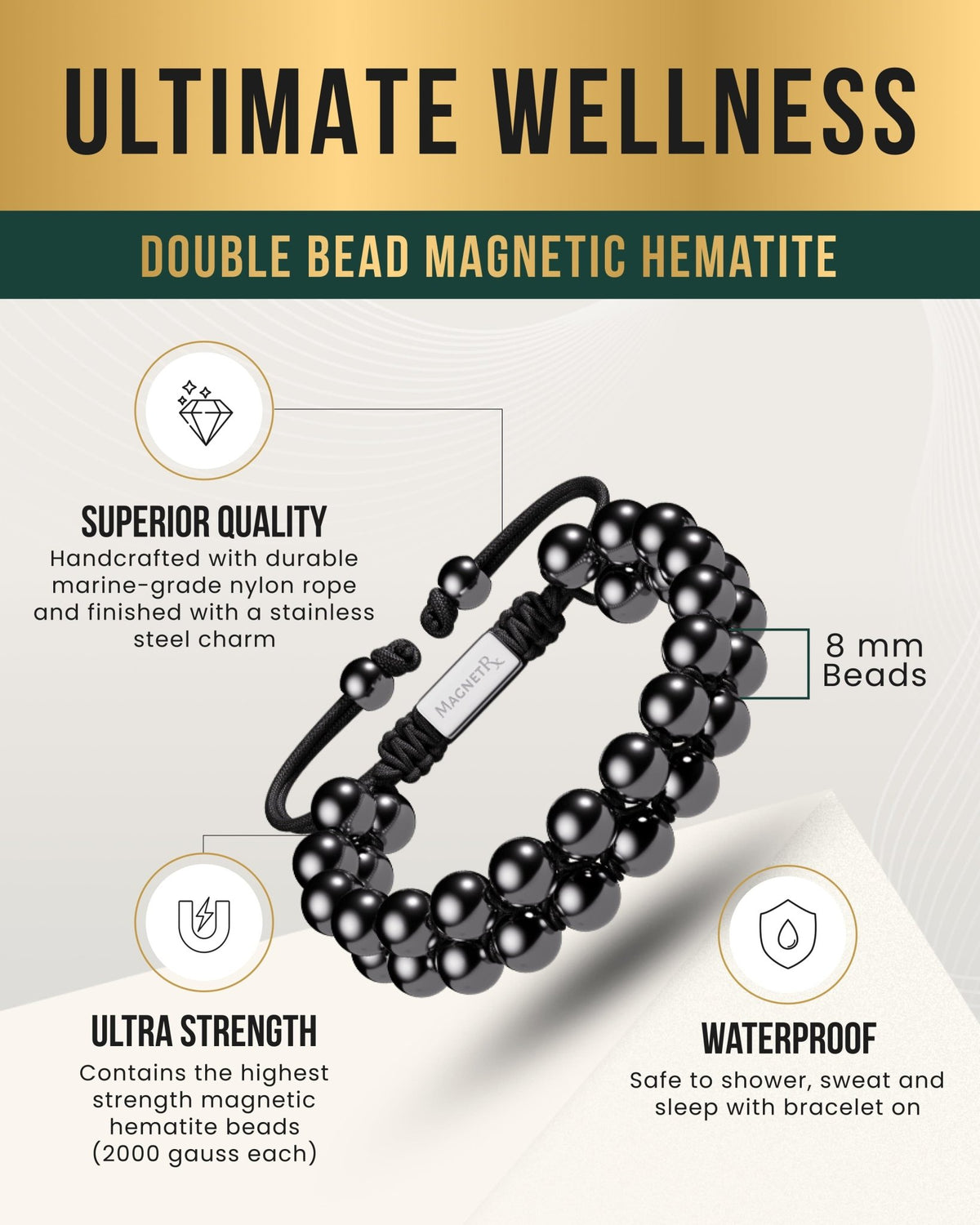 High Power Magnetic Hematite Bracelet Double Row - Maven Couture IncBracelet