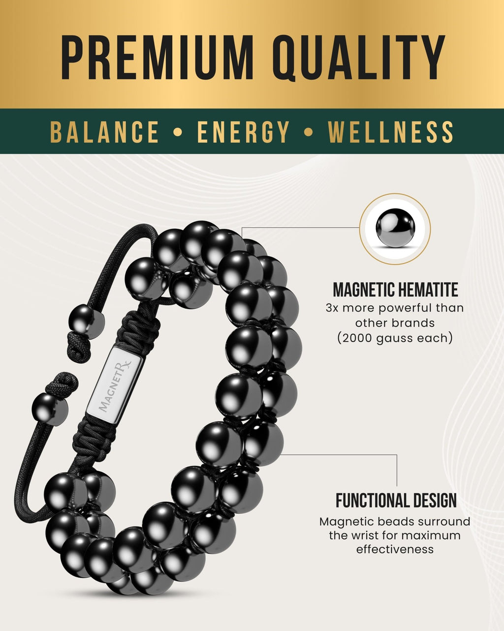 High Power Magnetic Hematite Bracelet Double Row - Maven Couture IncBracelet