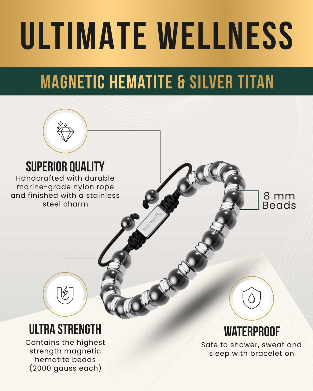 High Power Magnetic Hematite Bracelet Silver Titan - Maven Couture IncBracelet