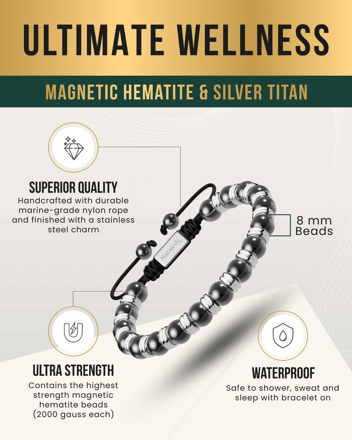 High Power Magnetic Hematite Bracelet Silver Titan - Maven Couture IncBracelet