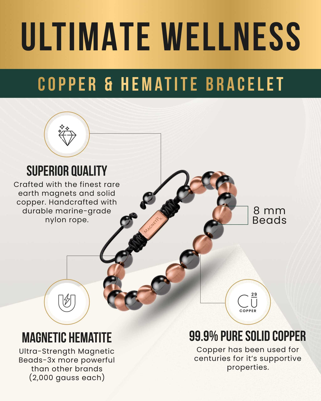 MAX Strength Magnetic Hematite & Copper Bracelet (Single Row) - Maven Couture IncBracelet