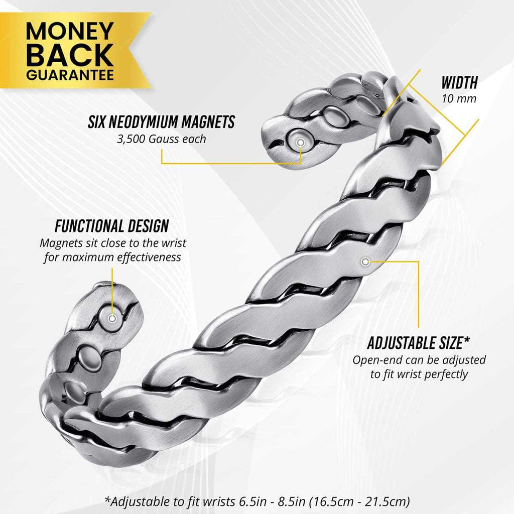Rugged Twist Magnetic Therapy Bracelet Silver Bangle - Maven Couture IncBracelet