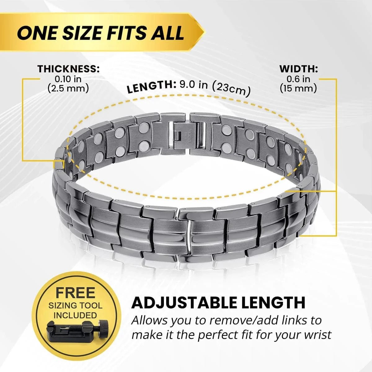 Ultra Strength Magnetic Therapy Bracelet Gunmetal Gray Classic - Maven Couture IncBracelet