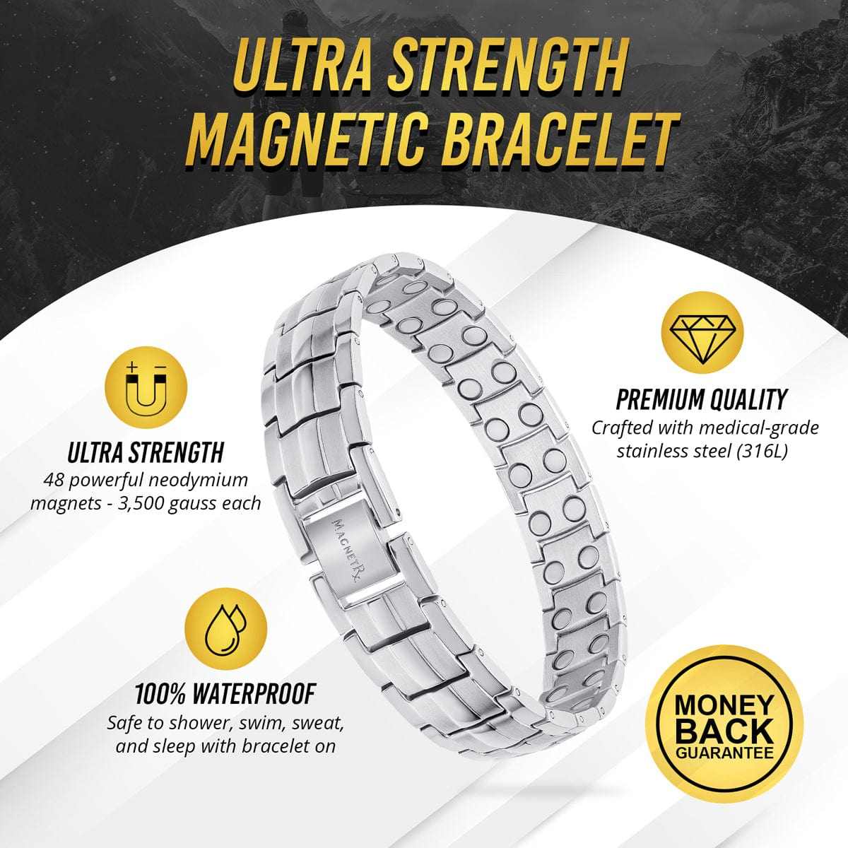 Ultra Strength Magnetic Therapy Bracelet Silver Classic - Maven Couture IncBracelet