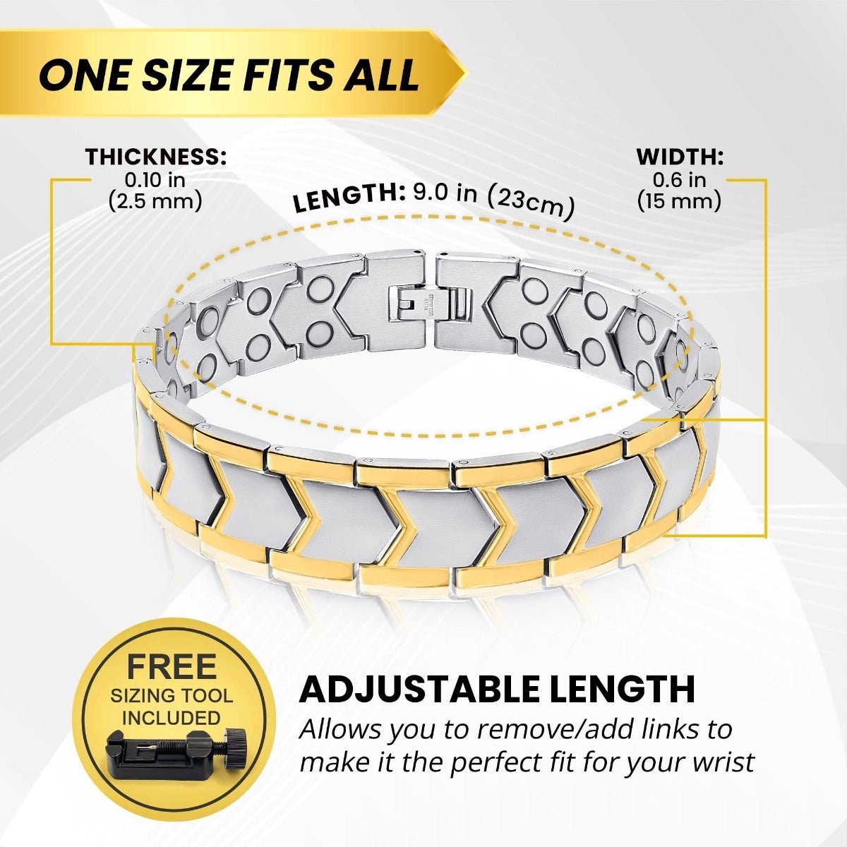 Ultra Strength Silver & Gold Arrow Chain Magnetic Therapy Bracelet - Maven Couture IncBracelet
