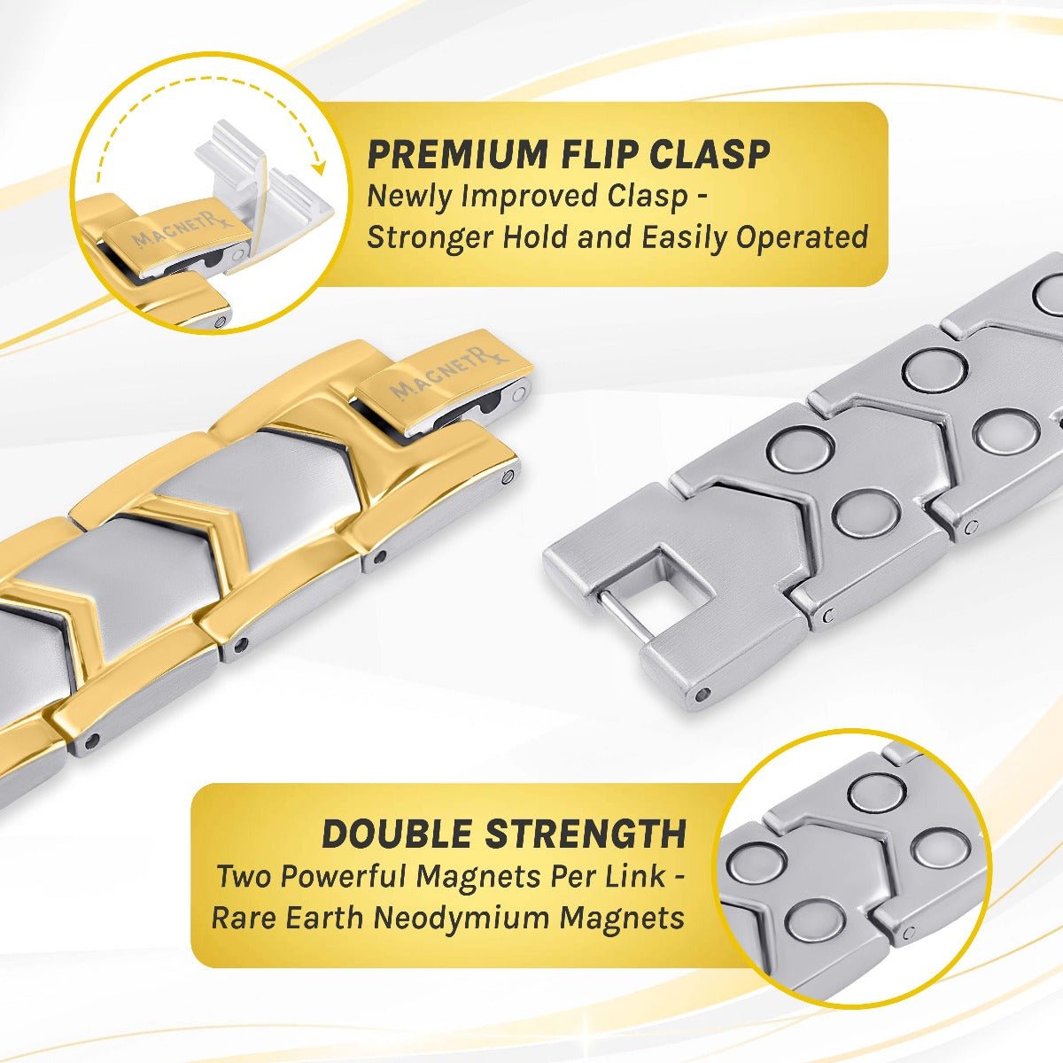 Ultra Strength Silver & Gold Arrow Chain Magnetic Therapy Bracelet - Maven Couture IncBracelet