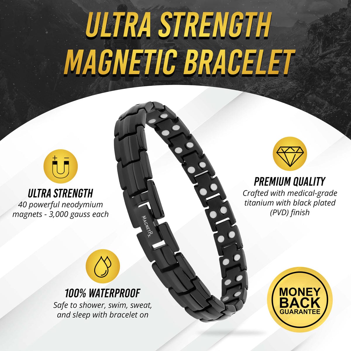 Women's Ultra Strength Magnetic Therapy Bracelet Black Titanium - Maven Couture IncBracelet