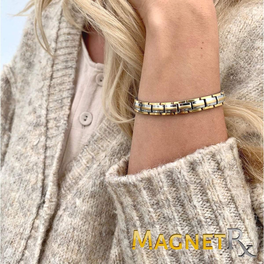 Women's Ultra Strength Silver & Gold Titanium Magnetic Bracelet - Maven Couture IncBracelet