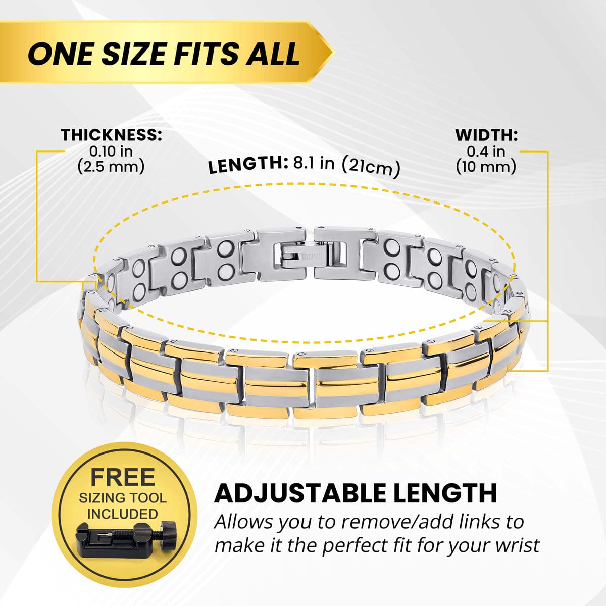 Women's Ultra Strength Silver & Gold Titanium Magnetic Bracelet - Maven Couture IncBracelet