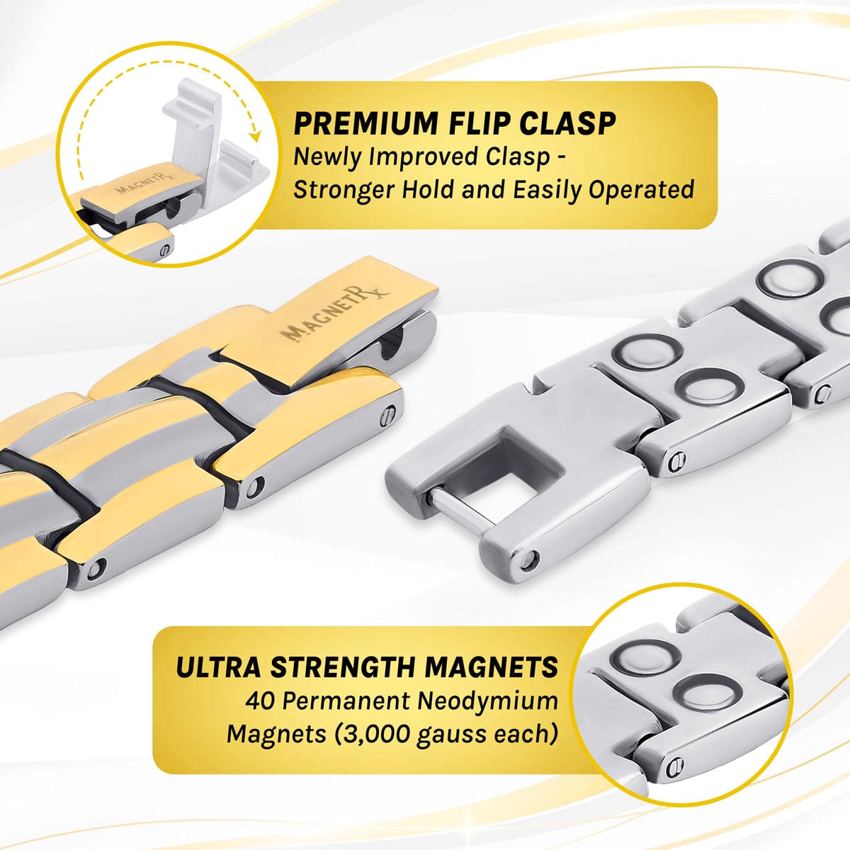 Women's Ultra Strength Silver & Gold Titanium Magnetic Bracelet - Maven Couture IncBracelet