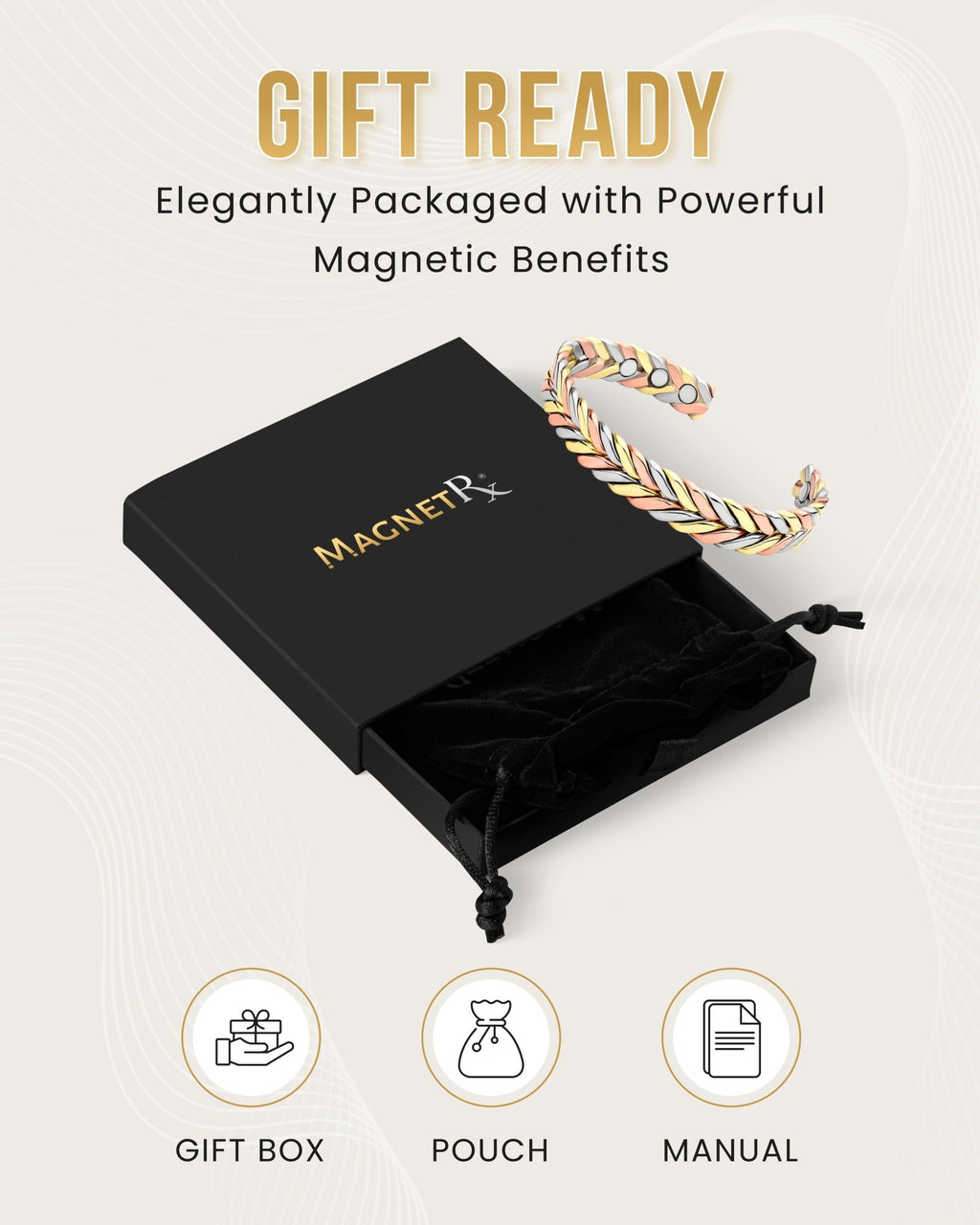 Woven Tri-Tone Magnetic Therapy Bracelet Cuff - Maven Couture IncBracelet