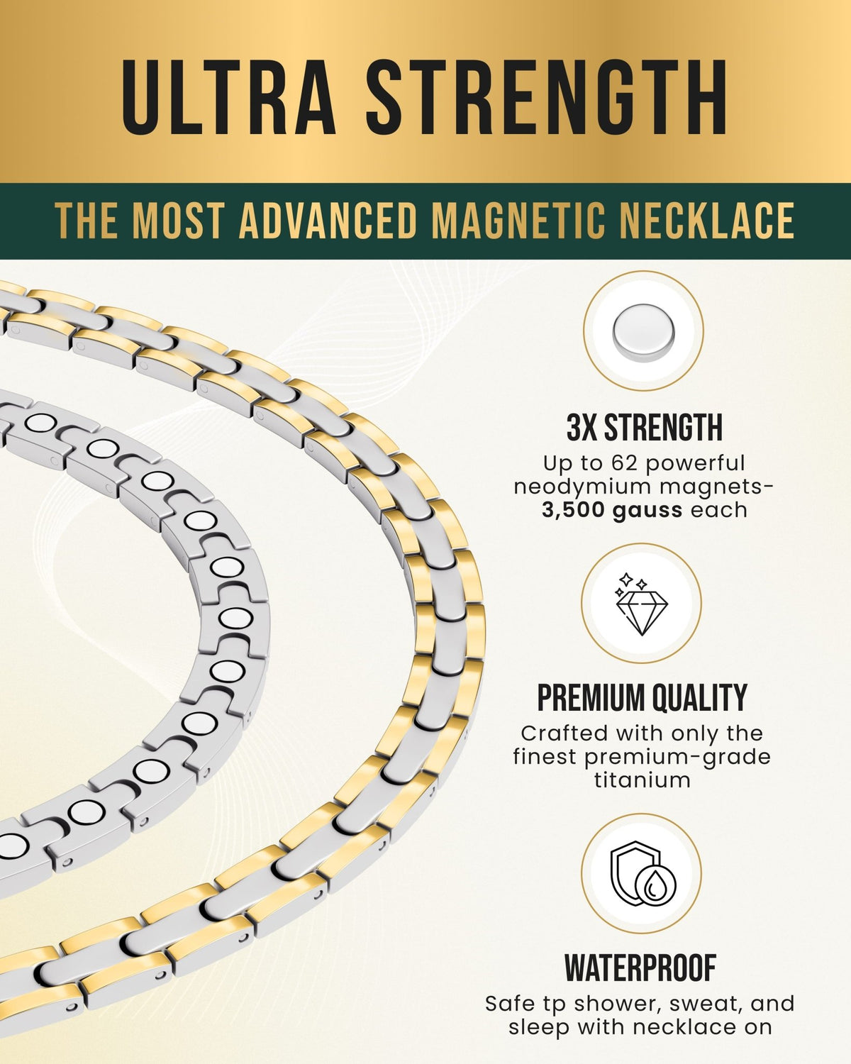 Powerful Silver & Gold Titanium Magnetic Therapy Necklace - Maven Couture IncNecklace